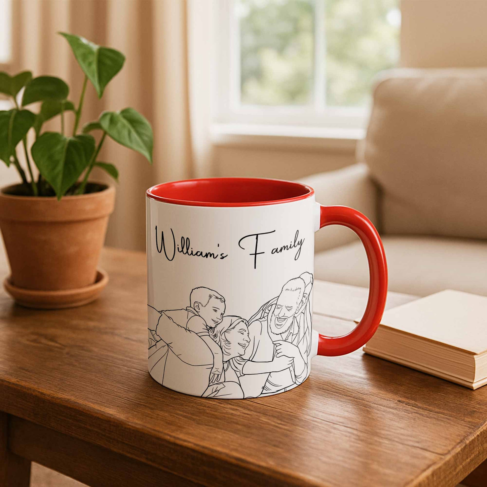 Personalized Couple Family Drawing Line Art, Meaningful Anniversary or Date Gift, Accent Coffee Mug (11, 15oz) - BeUnikArt
