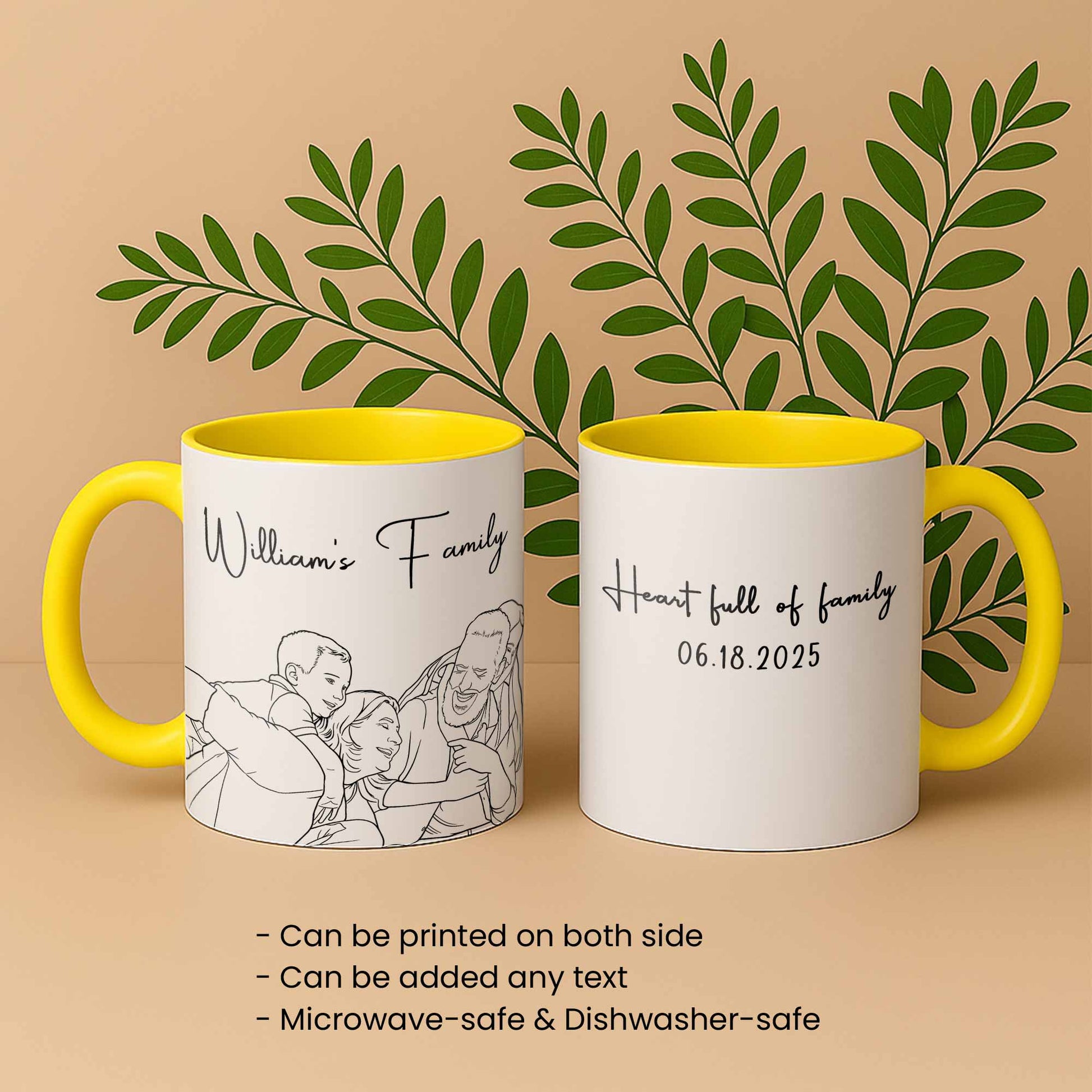 Personalized Couple Family Drawing Line Art, Meaningful Anniversary or Date Gift, Accent Coffee Mug (11, 15oz) - BeUnikArt