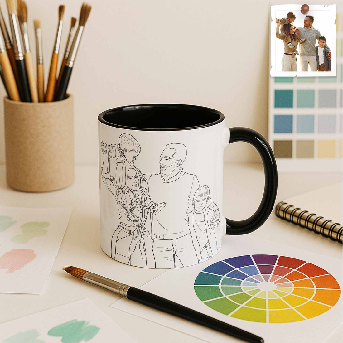Personalized Couple Family Drawing Line Art, Meaningful Anniversary or Date Gift, Accent Coffee Mug (11, 15oz) - BeUnikArt