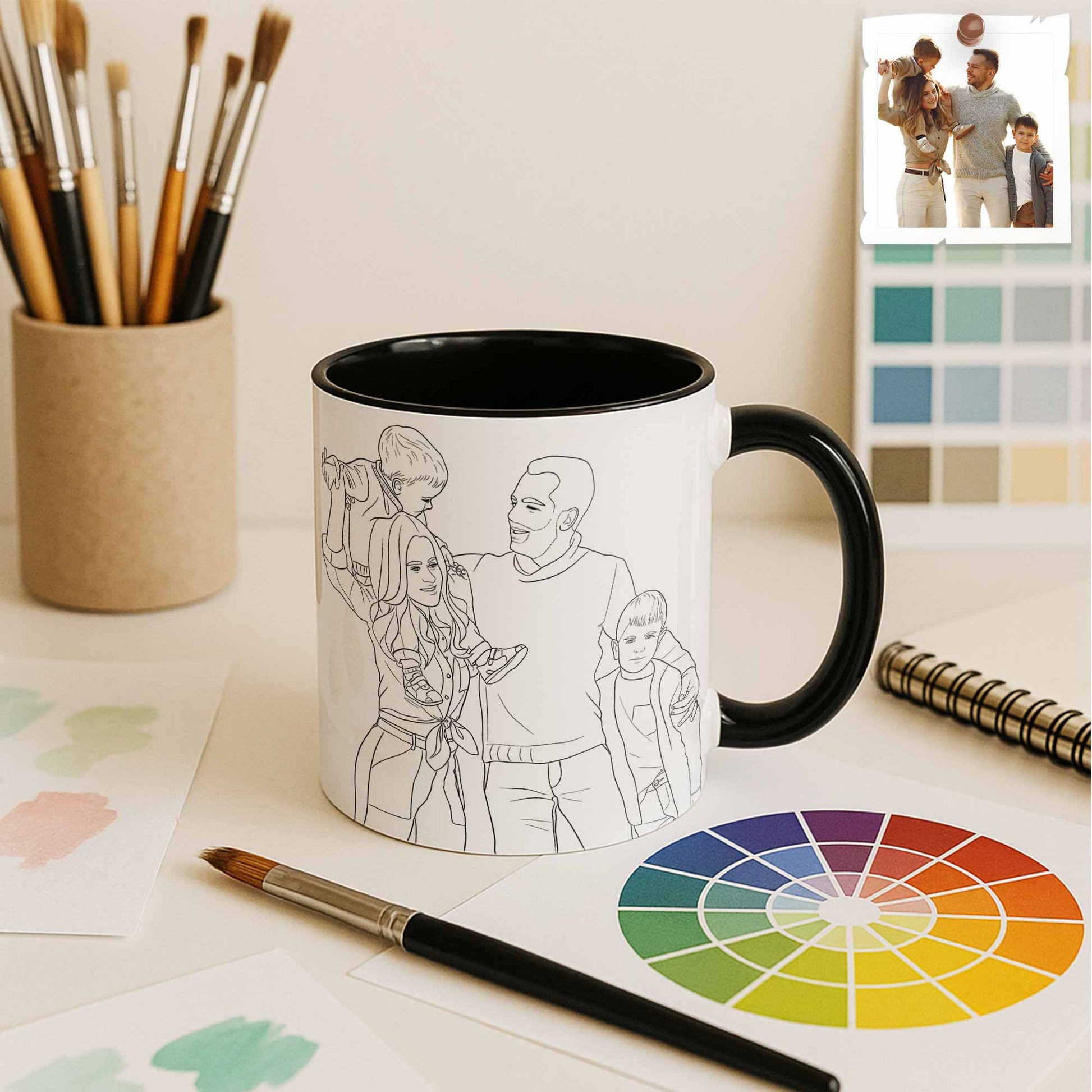 Personalized Couple Family Drawing Line Art, Meaningful Anniversary or Date Gift, Accent Coffee Mug (11, 15oz) - BeUnikArt