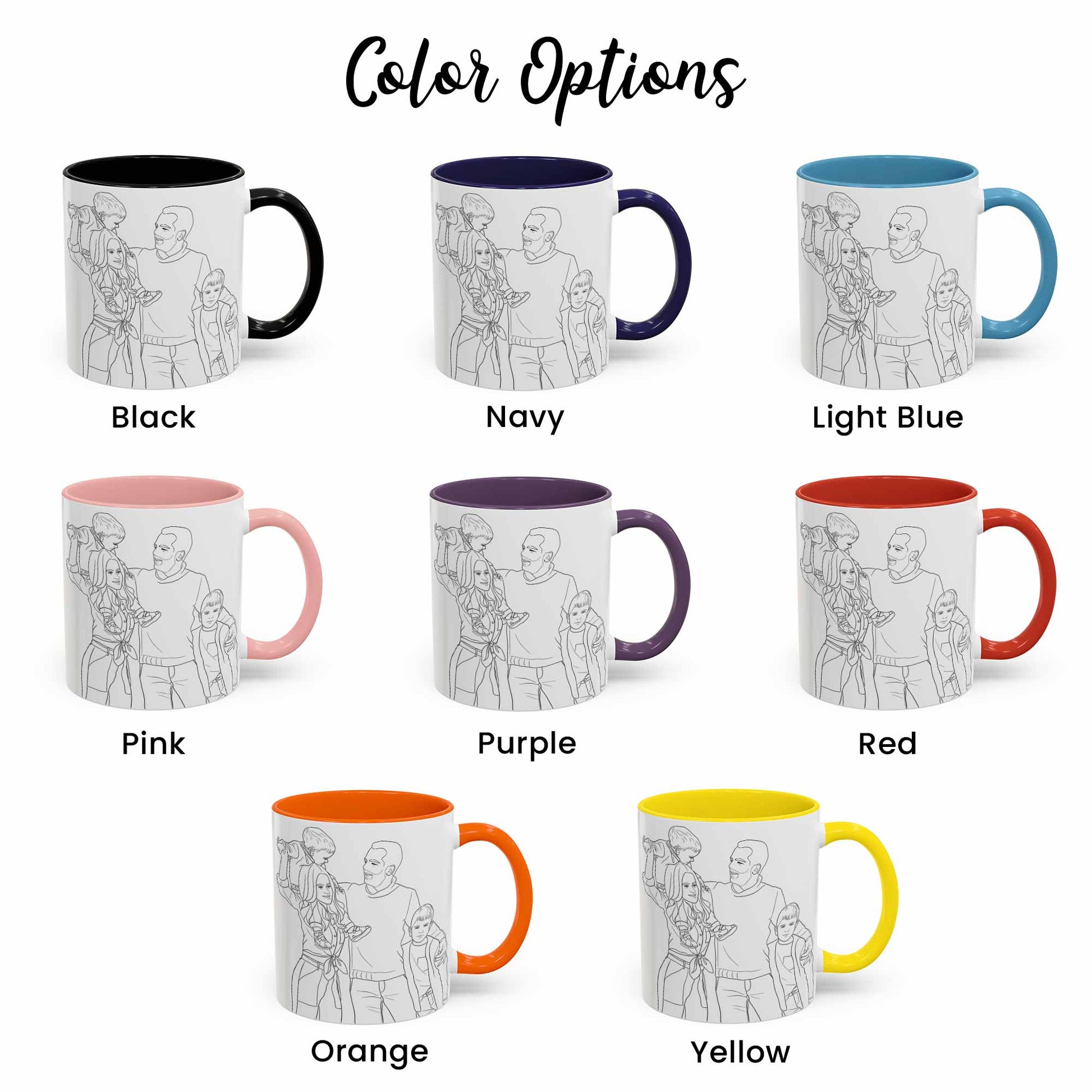 Personalized Couple Family Drawing Line Art, Meaningful Anniversary or Date Gift, Accent Coffee Mug (11, 15oz) - BeUnikArt