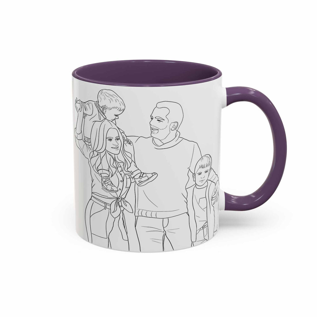Personalized Couple Family Drawing Line Art, Meaningful Anniversary or Date Gift, Accent Coffee Mug (11, 15oz) - BeUnikArt