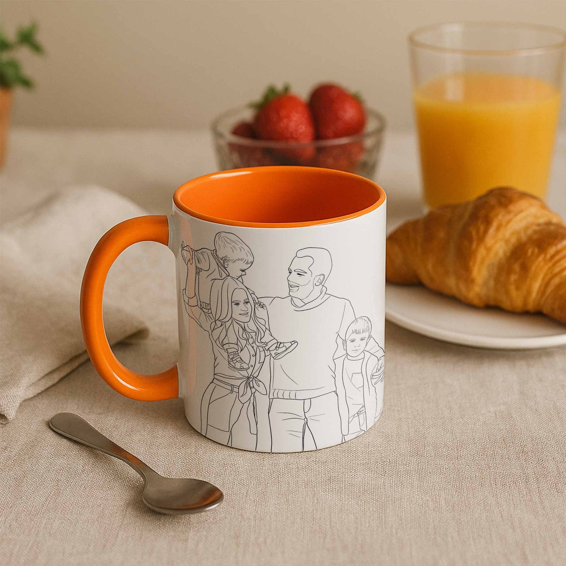Personalized Couple Family Drawing Line Art, Meaningful Anniversary or Date Gift, Accent Coffee Mug (11, 15oz) - BeUnikArt