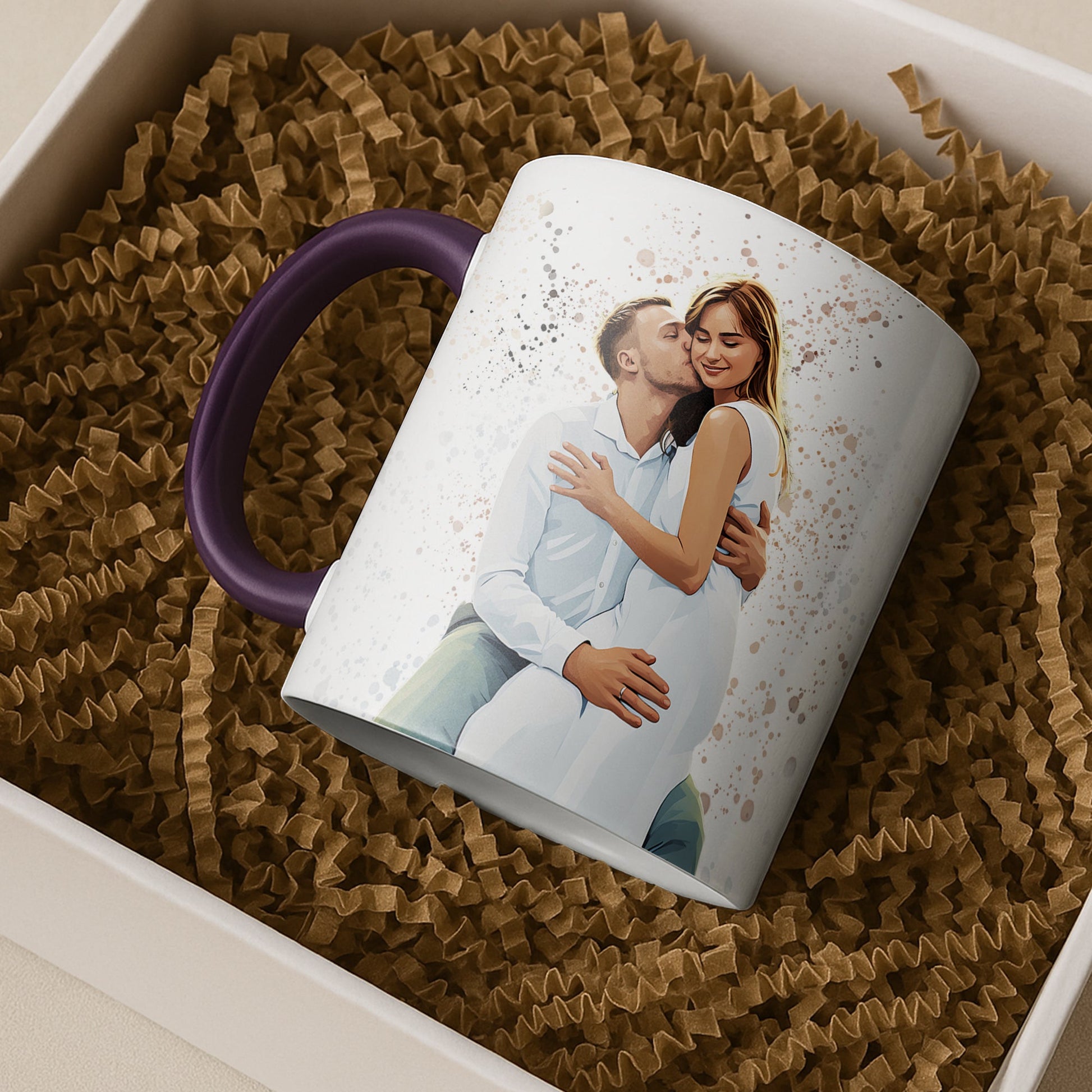 Personalized Couple Moment to Illustration Style Art Mug, Cute Love Gift, Accent Coffee Mug (11, 15oz) - BeUnikArt