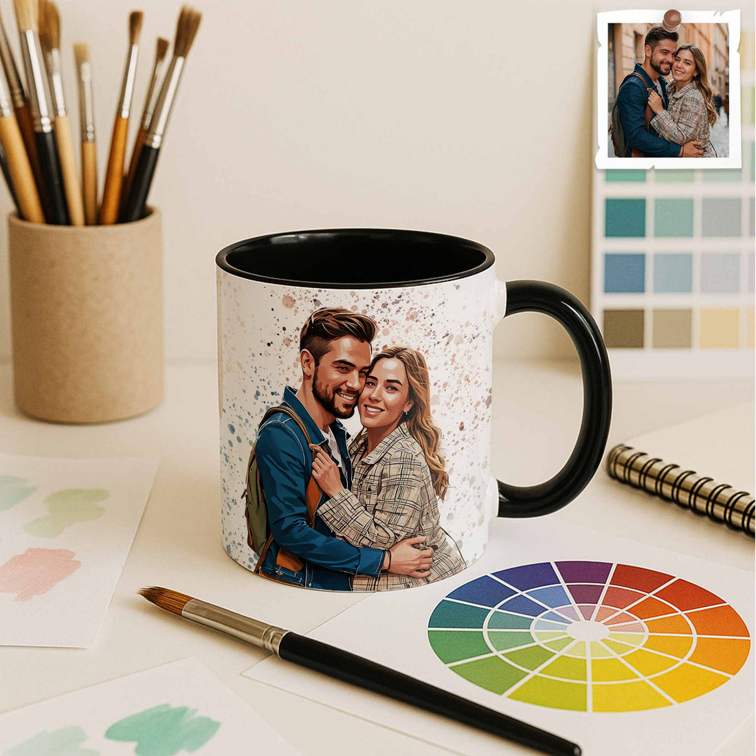 Personalized Couple Moment to Illustration Style Art Mug, Cute Love Gift, Accent Coffee Mug (11, 15oz) - BeUnikArt
