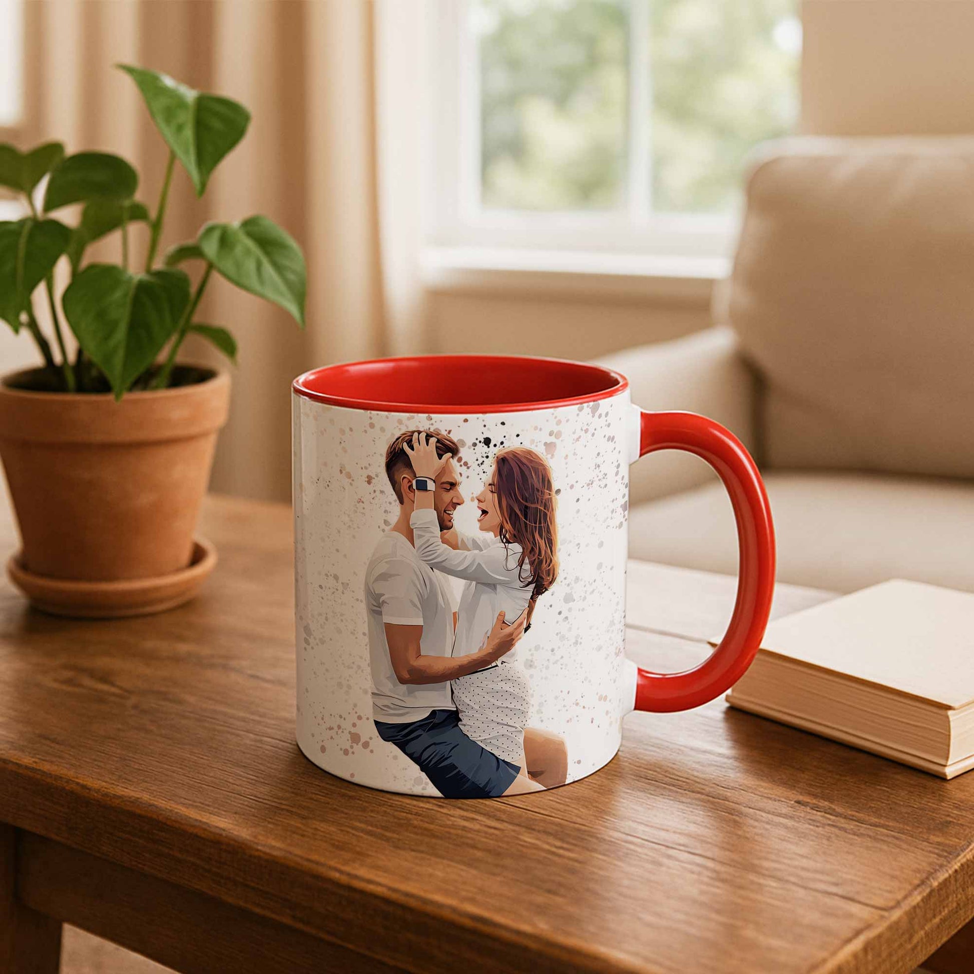 Personalized Couple Moment to Illustration Style Art Mug, Cute Love Gift, Accent Coffee Mug (11, 15oz) - BeUnikArt