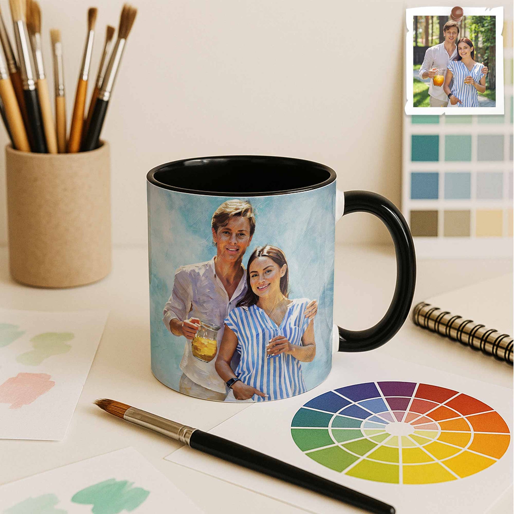 Personalized Couple Portrait Mug, Turn Photo to Oil Painting Style Art, Accent Coffee Mug (11, 15oz) - BeUnikArt