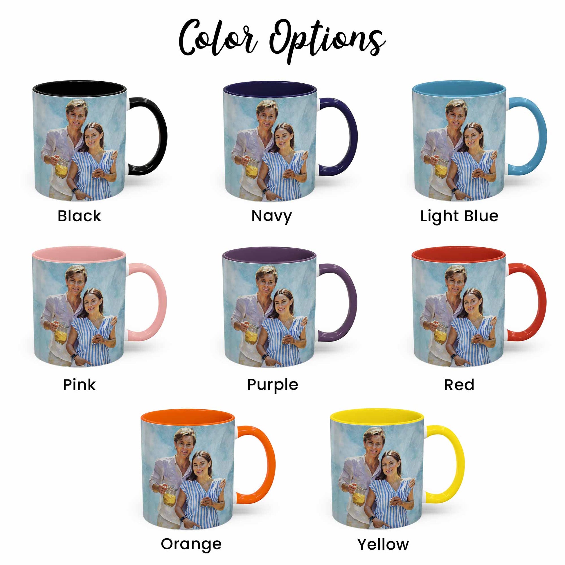 Personalized Couple Portrait Mug, Turn Photo to Oil Painting Style Art, Accent Coffee Mug (11, 15oz) - BeUnikArt