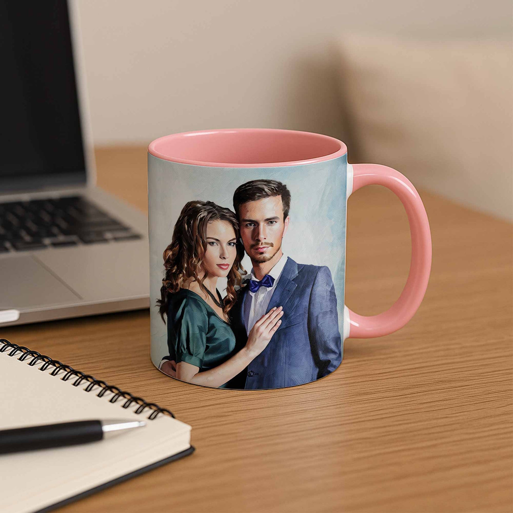Personalized Couple Portrait Mug, Turn Photo to Oil Painting Style Art, Accent Coffee Mug (11, 15oz) - BeUnikArt