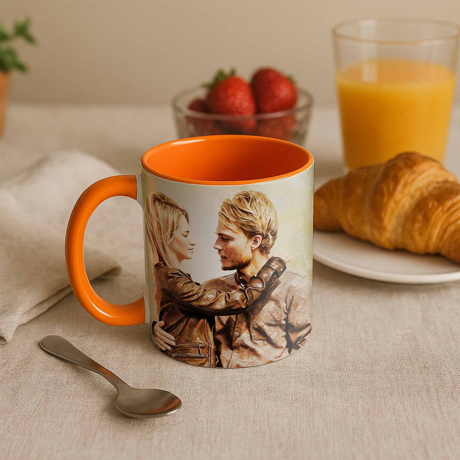 Personalized Couple Portrait Mug, Turn Photo to Oil Painting Style Art, Accent Coffee Mug (11, 15oz) - BeUnikArt