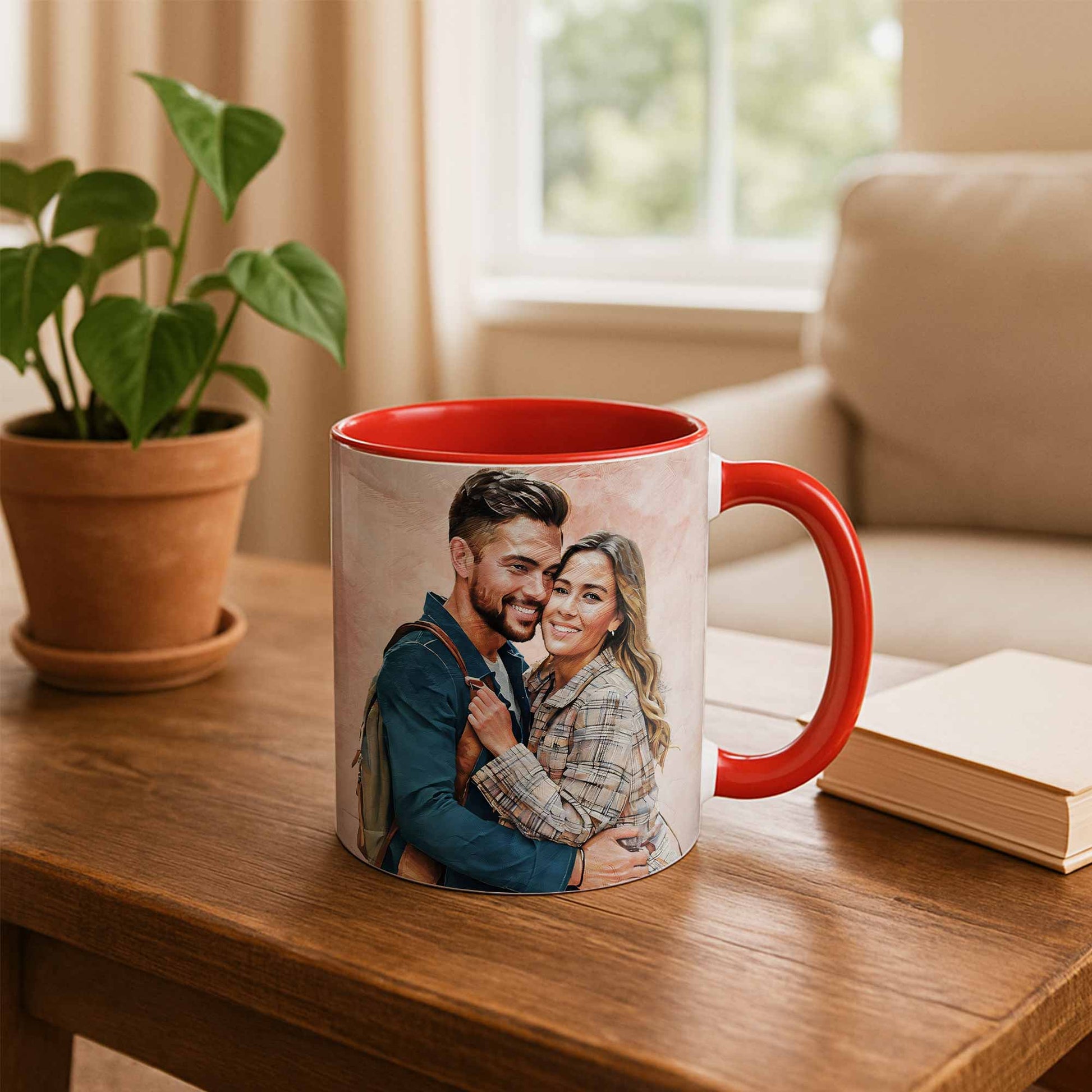 Personalized Couple Portrait Mug, Turn Photo to Oil Painting Style Art, Accent Coffee Mug (11, 15oz) - BeUnikArt