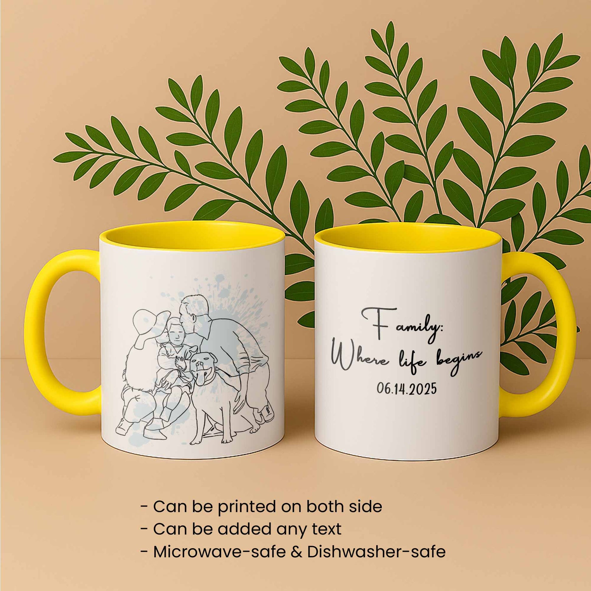 Personalized Family Photo Line Art Anniversary Gift, Custom Father's Day Mother's Day Mug, Accent Coffee Mug (11, 15oz) - BeUnikArt