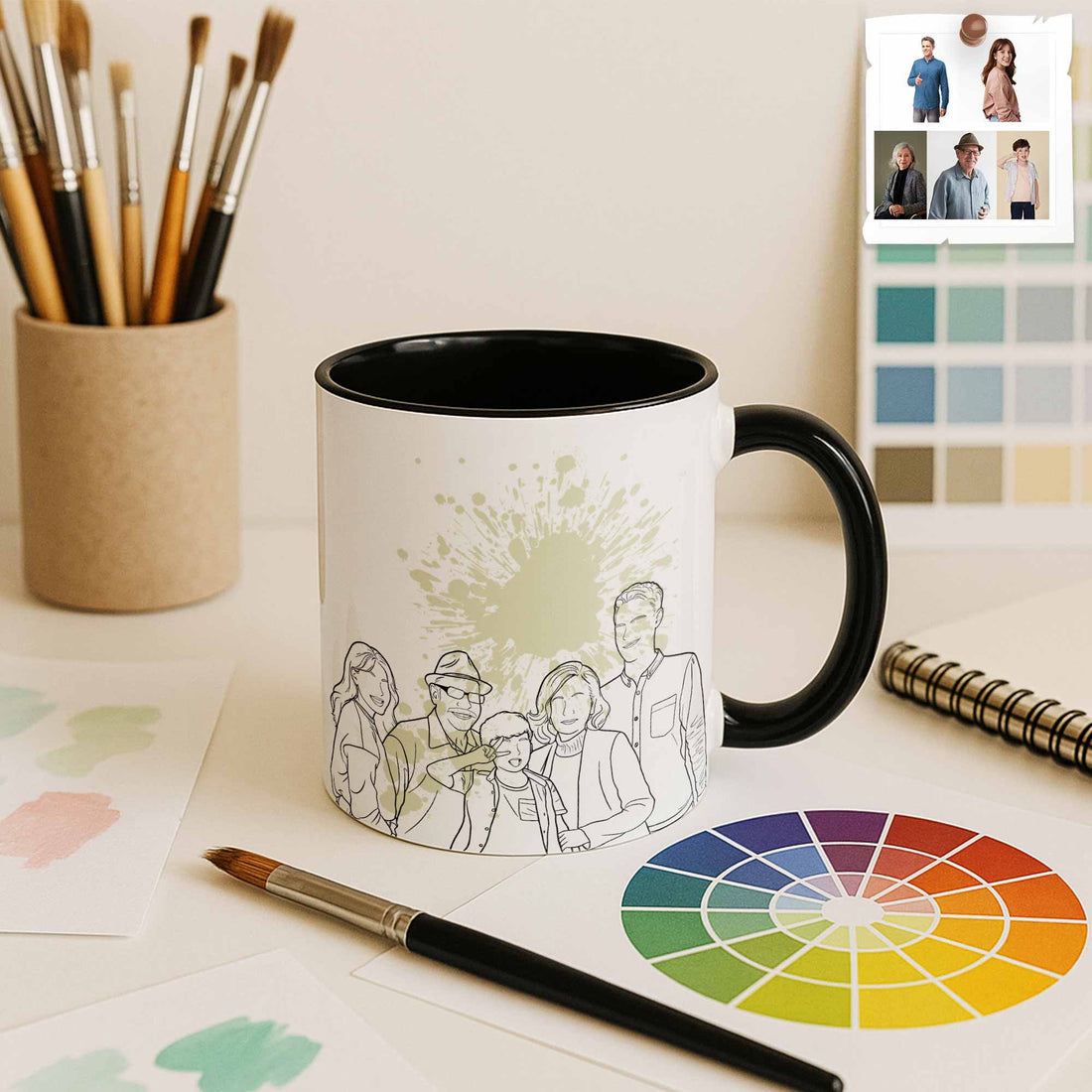 Personalized Family Photo Line Art Anniversary Gift, Custom Father's Day Mother's Day Mug, Accent Coffee Mug (11, 15oz) - BeUnikArt