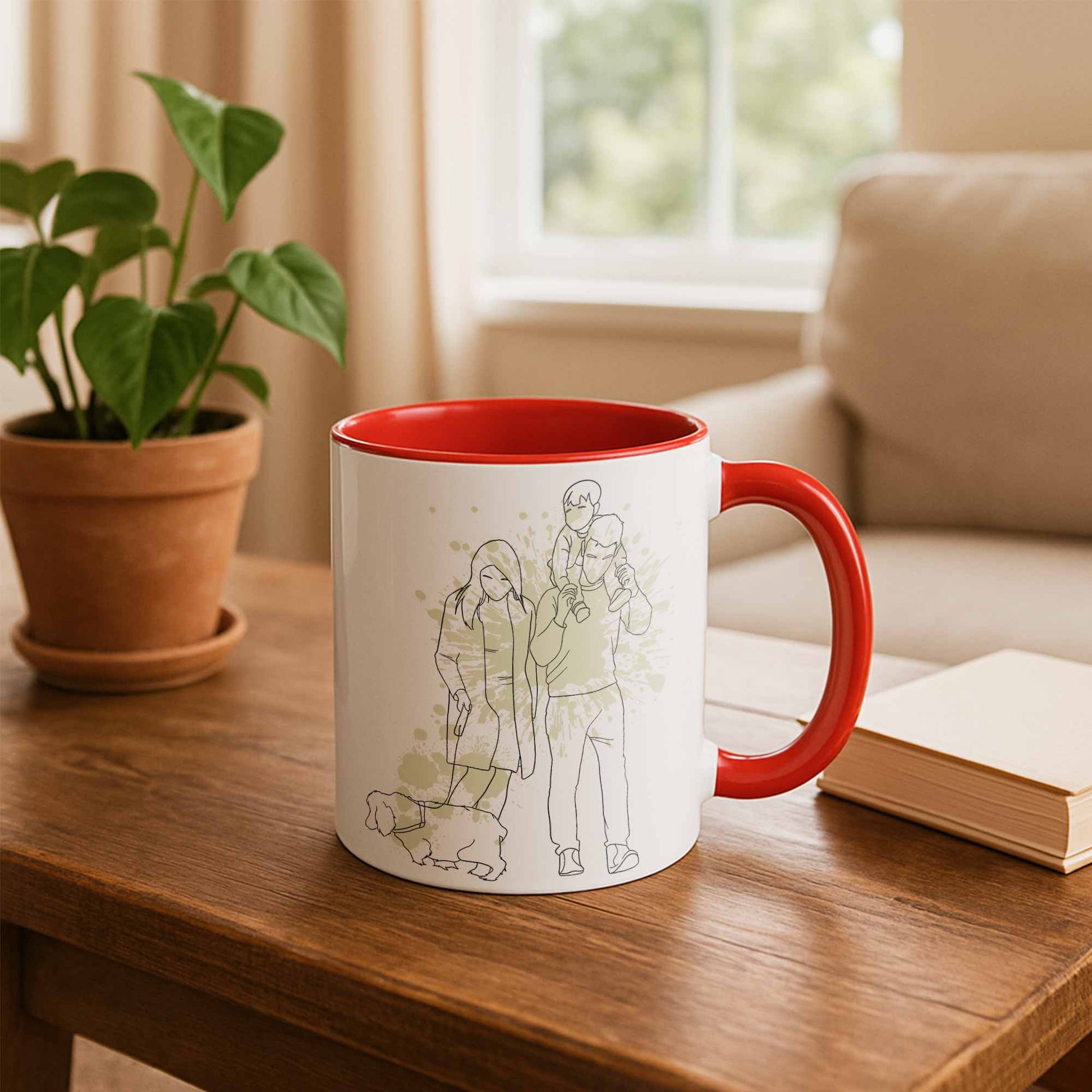 Personalized Family Photo Line Art Anniversary Gift, Custom Father's Day Mother's Day Mug, Accent Coffee Mug (11, 15oz) - BeUnikArt