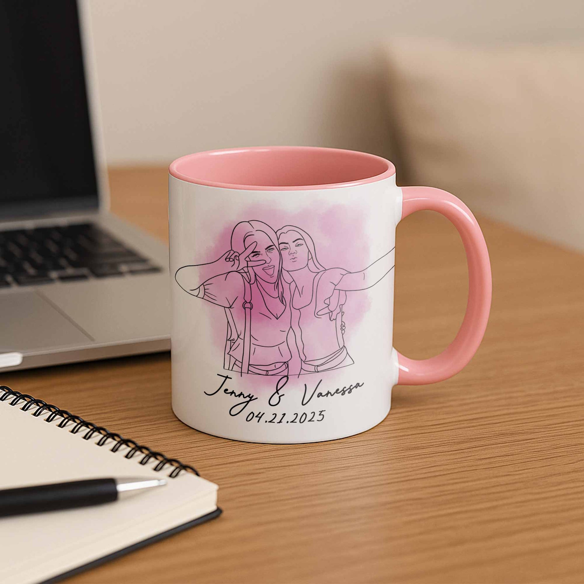 Personalized Friendship Line Art from Photo, Best Friend Gift Mug, Accent Coffee Mug (11, 15oz) - BeUnikArt