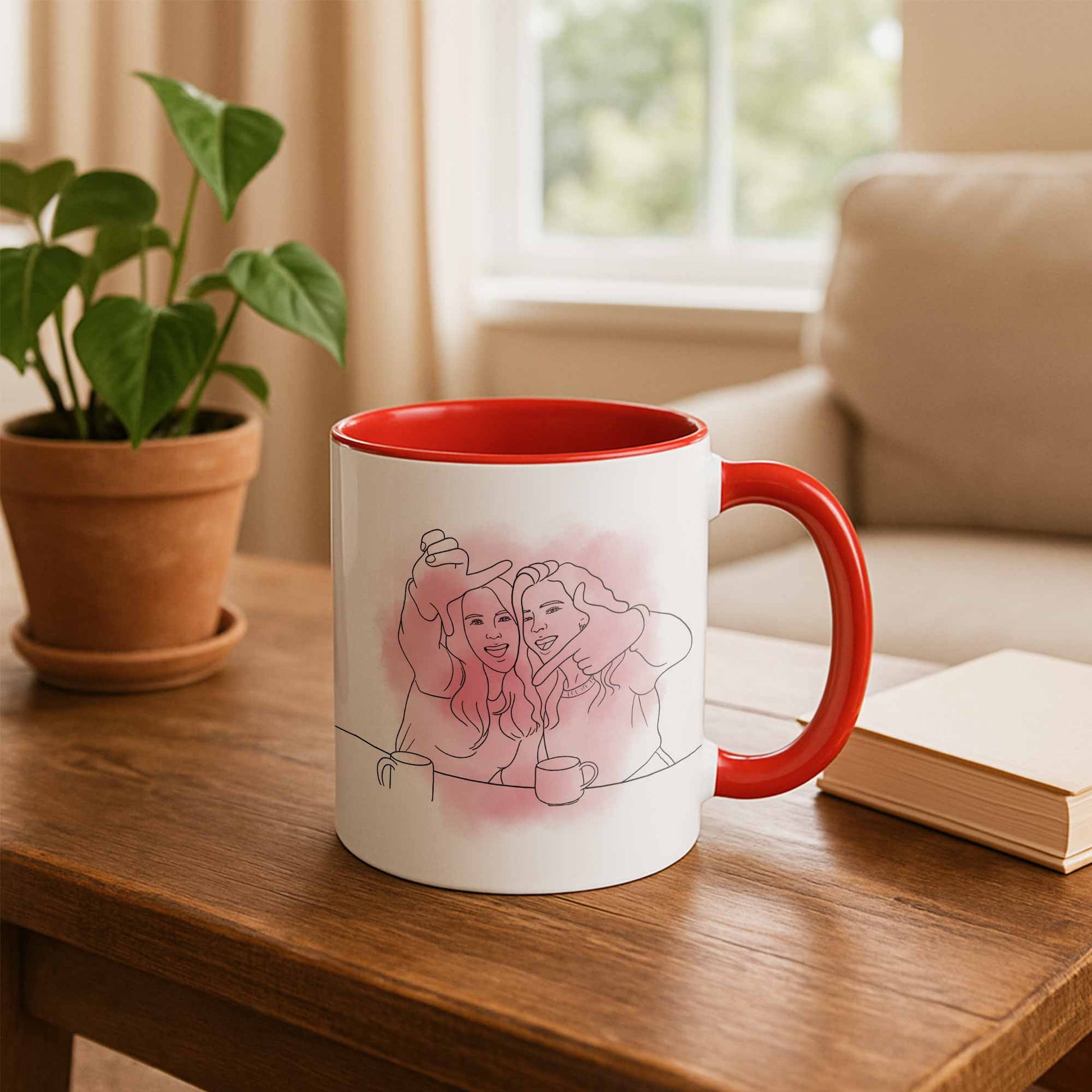 Personalized Friendship Line Art from Photo, Best Friend Gift Mug, Accent Coffee Mug (11, 15oz) - BeUnikArt