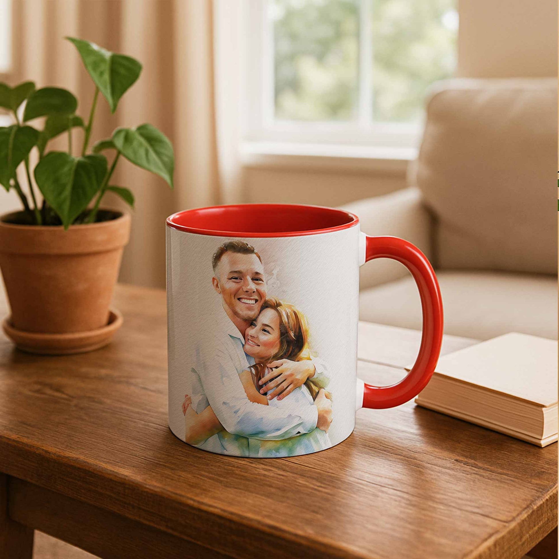 Personalized Love Photo to Water Color Style Art Mug, Romantic Design, Accent Coffee Mug (11, 15oz) - BeUnikArt