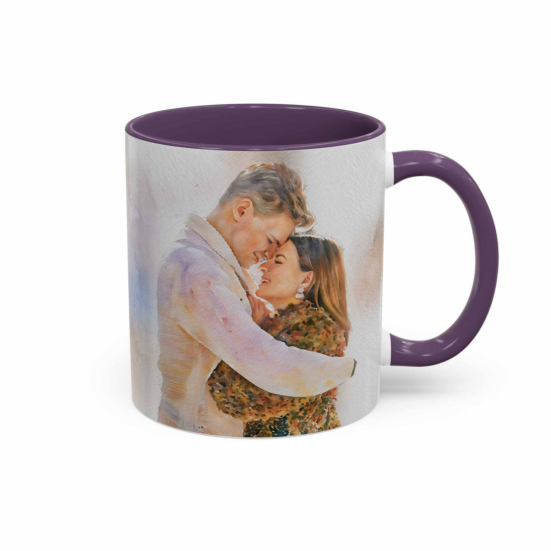 Personalized Love Photo to Water Color Style Art Mug, Romantic Design, Accent Coffee Mug (11, 15oz) - BeUnikArt