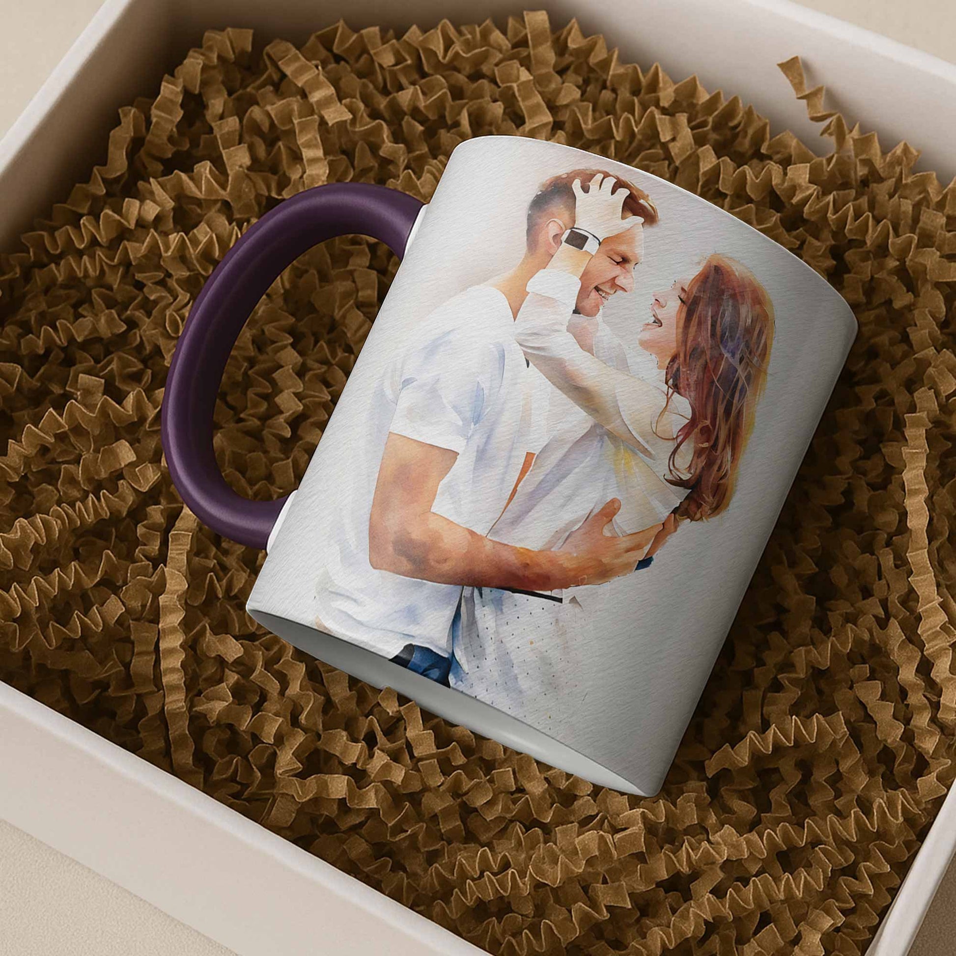 Personalized Love Photo to Water Color Style Art Mug, Romantic Design, Accent Coffee Mug (11, 15oz) - BeUnikArt