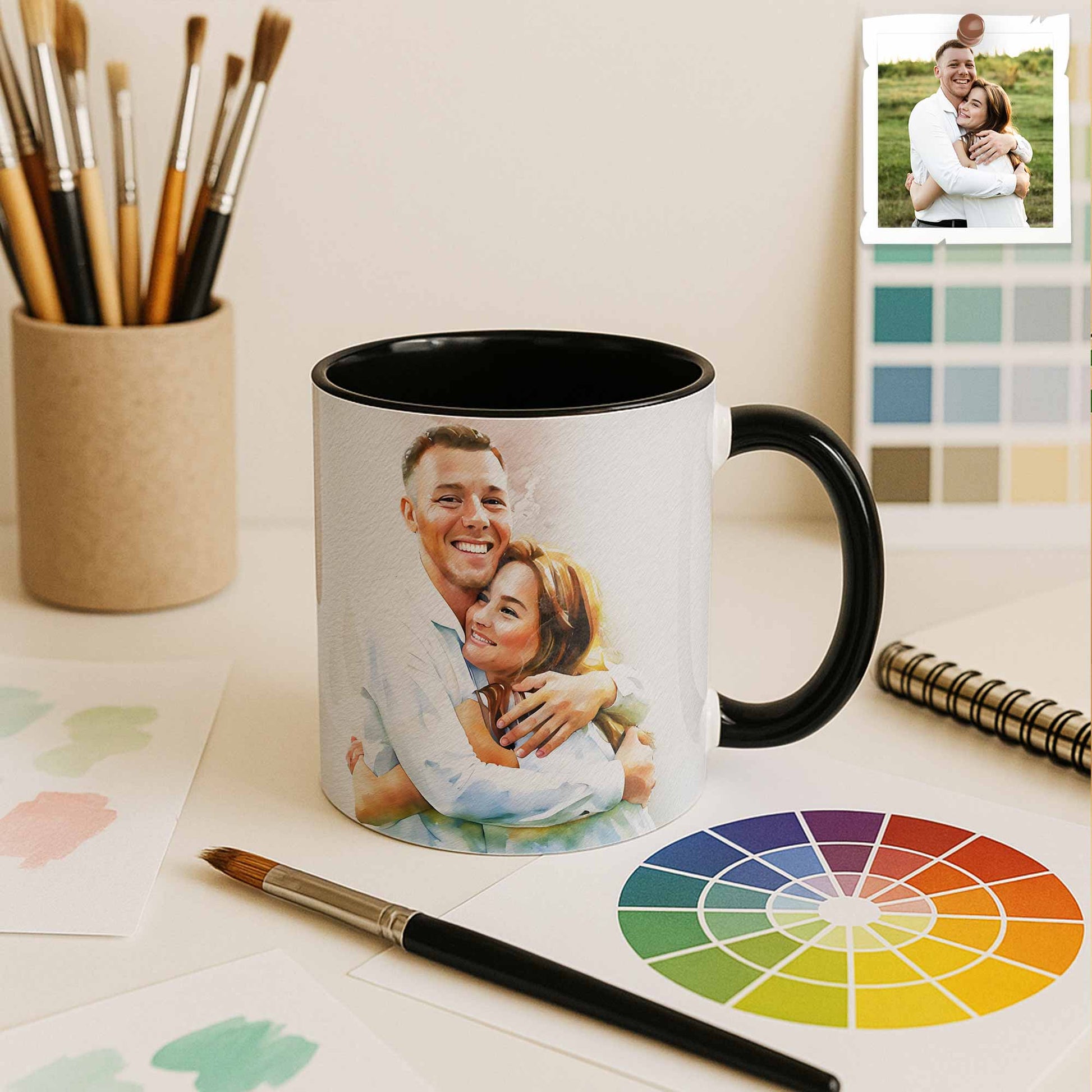 Personalized Love Photo to Water Color Style Art Mug, Romantic Design, Accent Coffee Mug (11, 15oz) - BeUnikArt