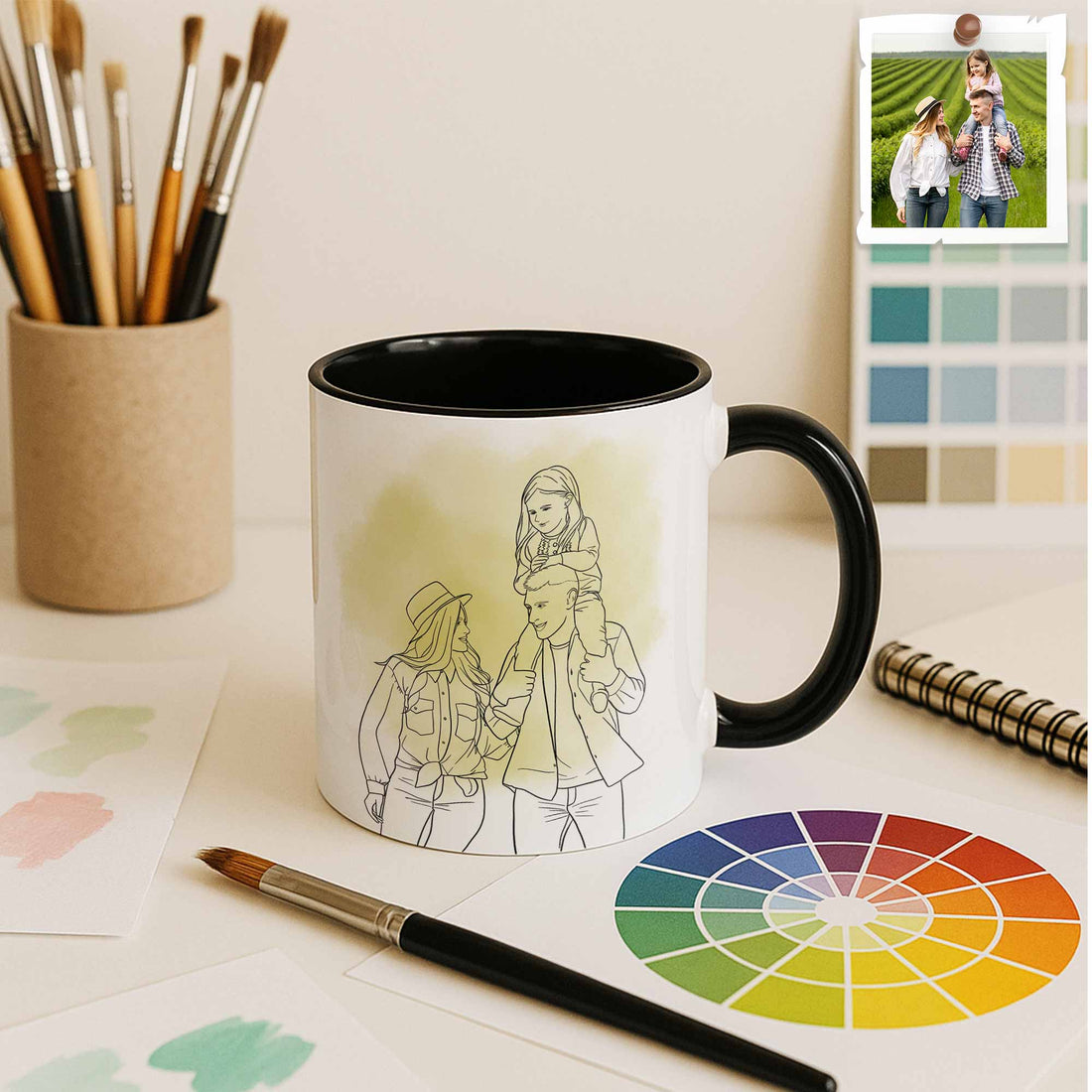 Personalized Photo to Line Art Illustration, Anniversary Family Father Mothers Day Gift, Accent Coffee Mug (11, 15oz) - BeUnikArt
