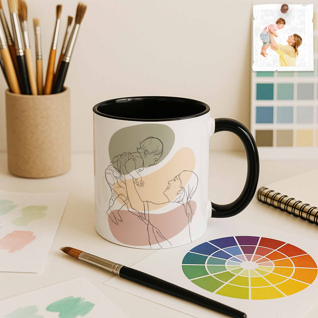 Personalized Turn Art Photo to Line Art, Couple Anniversary, Family Perfect Gift, Accent Coffee Mug (11, 15oz) - BeUnikArt