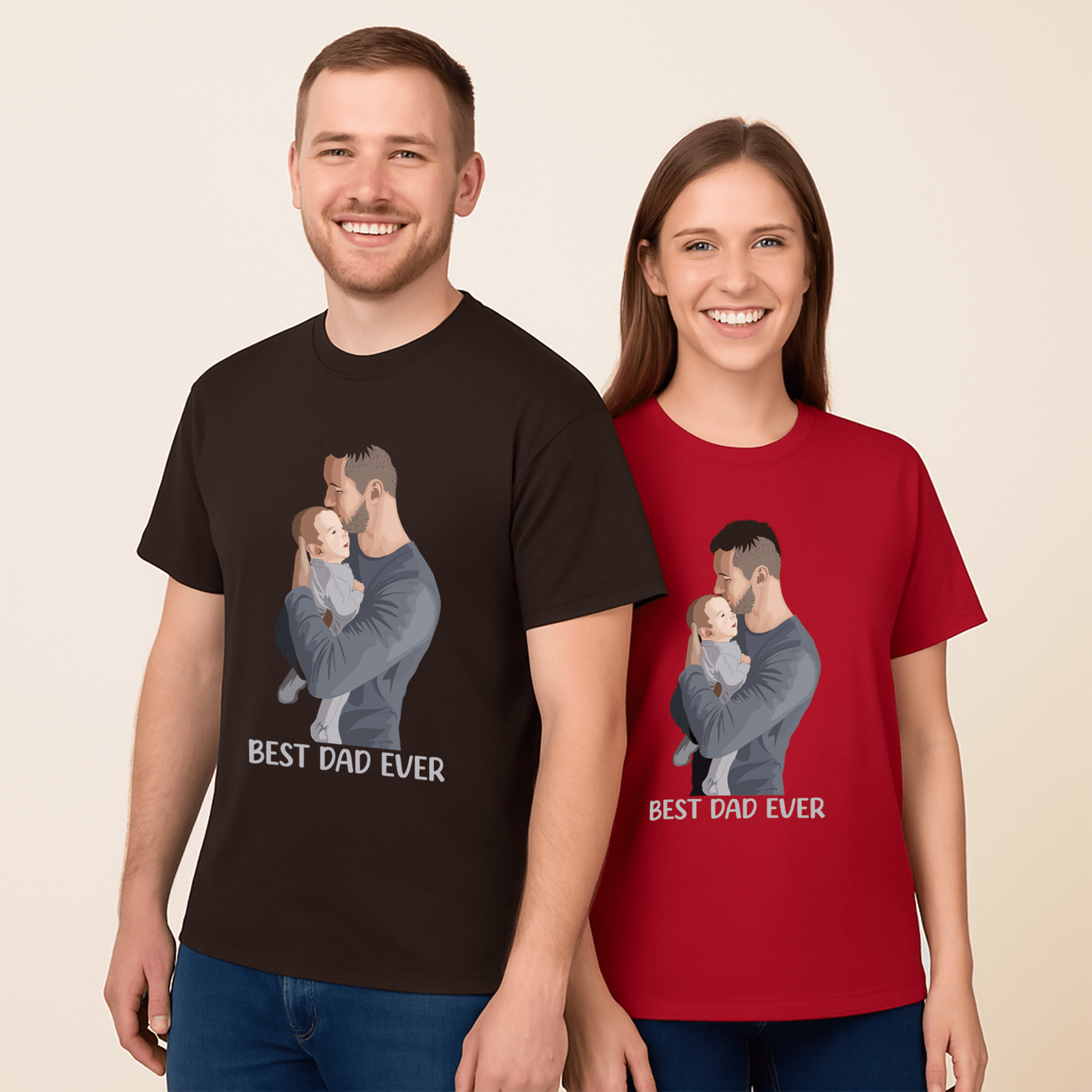 Personalized Turn Photo To Art Illustration Drawing, Dad Potrait Photo Fathers Day Gift Unisex Crewneck T-shirt S - 5XL - BeUnikArt