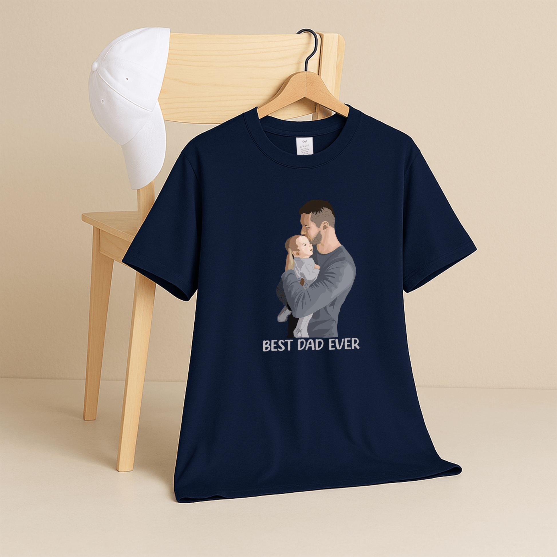 Personalized Turn Photo To Art Illustration Drawing, Dad Potrait Photo Fathers Day Gift Unisex Crewneck T-shirt S - 5XL - BeUnikArt